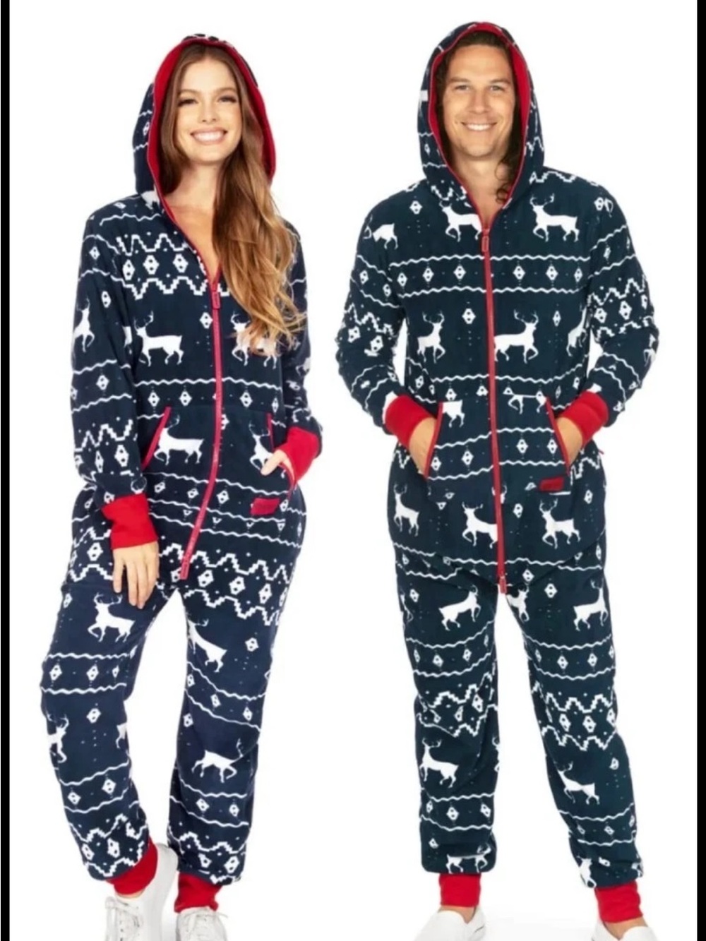 Tipsy Elves Unisex Ugly Holiday Reindeer Zipper Pocket Jumpsuit Navy XS